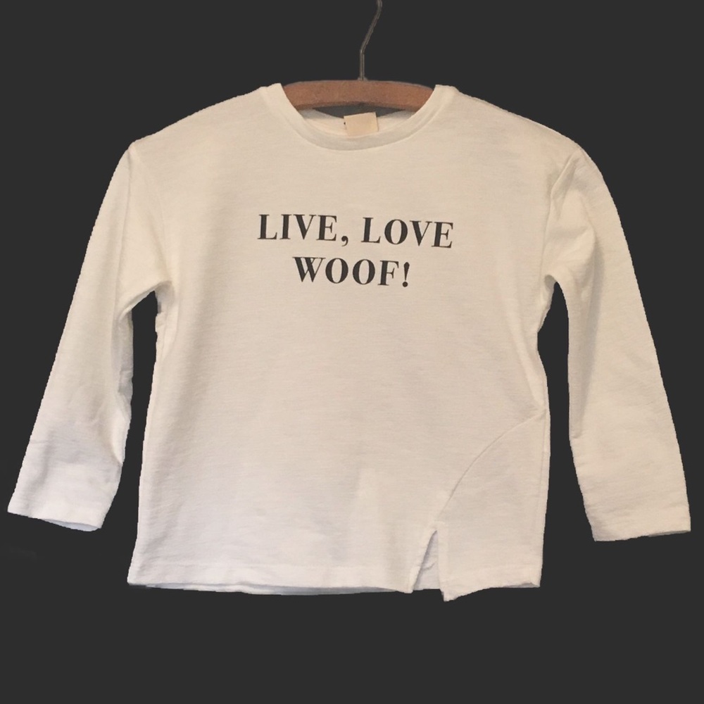 Long Sleeve Top Live Love Woof Shirt Zara Kids Size 7 Unisex